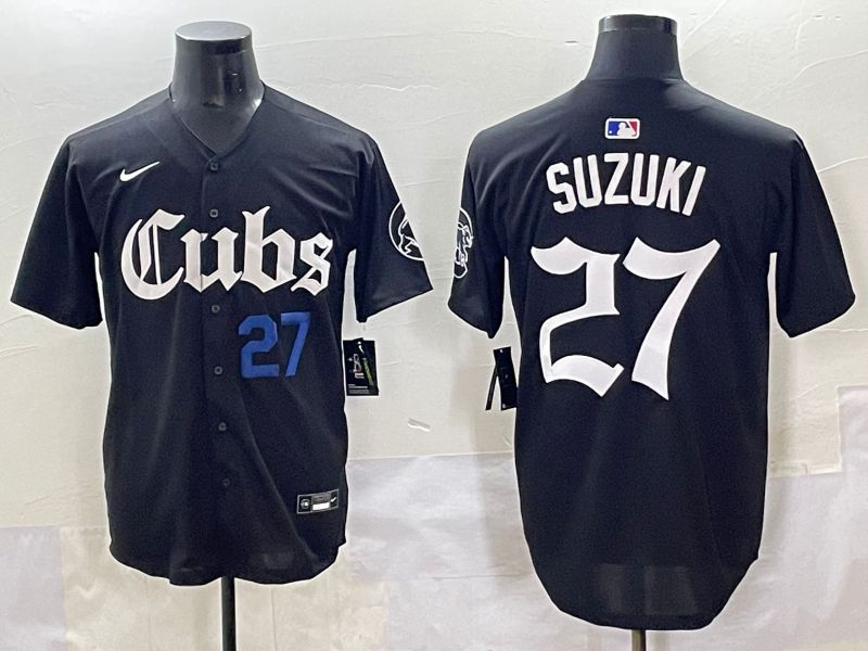 Men 2025 Chicago Cubs #27 Suzuki Black Five generations Joint Name Nike MLB Jersey style 4->chicago cubs->MLB Jersey
